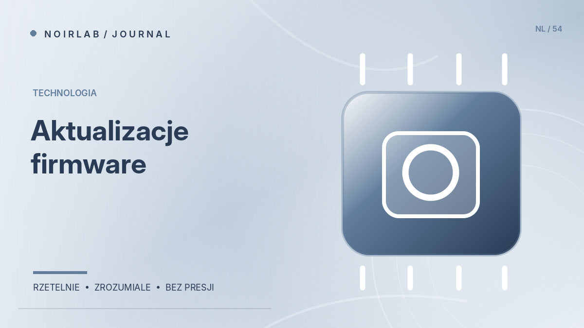 Ilustracja redakcyjna NOIRLAB: Aktualizacje firmware w urządzeniach intymnych: po co i jak je ocenić. Grafika poglądowa, nie fotografia produktu.
