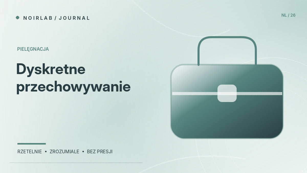 Ilustracja redakcyjna NOIRLAB: Dyskretne przechowywanie w domu: etui, blokady i ochrona urządzeń. Grafika poglądowa, nie fotografia produktu.