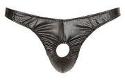 Svenjoyment — czarne stringi wetlook z otwarciem