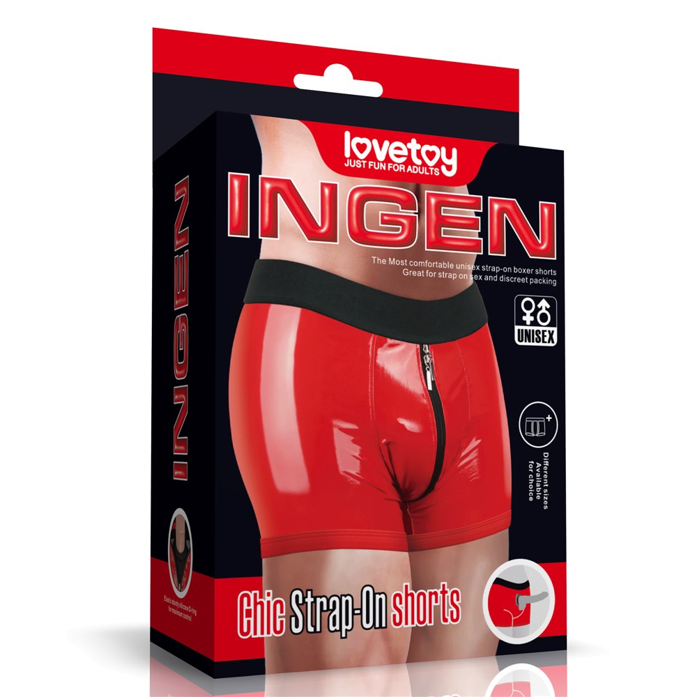 LOVETOY Chic Strap-On Shorts — 36–39 cali w pasie, czerwony — zdjęcie produktu LOVETOY / ToyStore