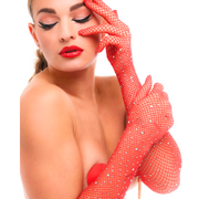 Rękawiczki Z Cyrkoniami Starlet Gloves Red/Rhinestones Kinky Diva — zdjęcie produktu od PLAYROOM