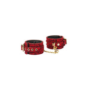 Kinbaku Ukiyoe Red Rosy Lamb Leather Ankle Cuffs Liebe Seele — zdjęcie produktu PLAYROOM