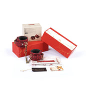 Kinbaku Ukiyoe Red Rosy Lamb Leather Ankle Cuffs Liebe Seele — zdjęcie produktu PLAYROOM