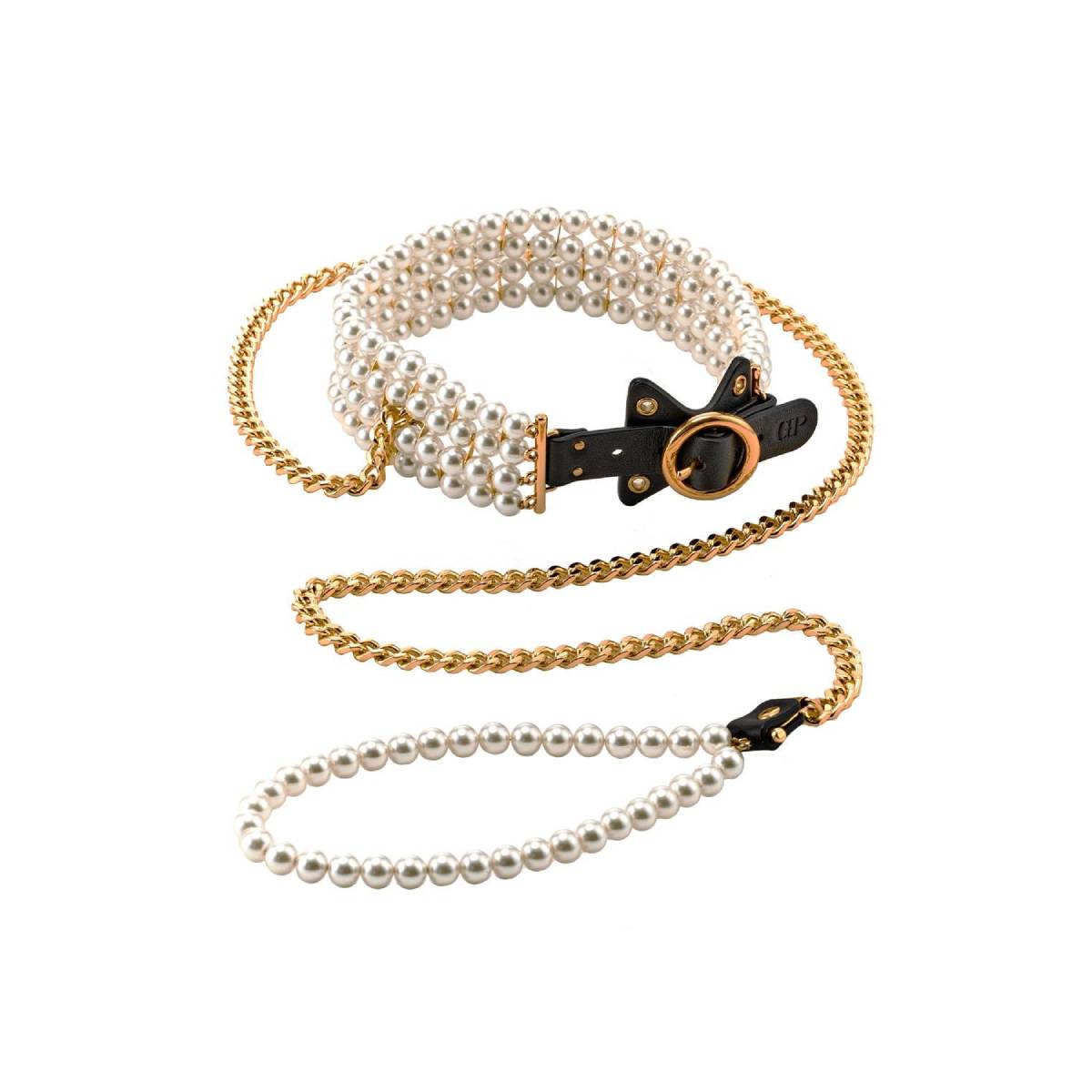 Obroża BDSM Luminious Pearl Leash And Collar Guilty Pleasure — zdjęcie produktu od PLAYROOM