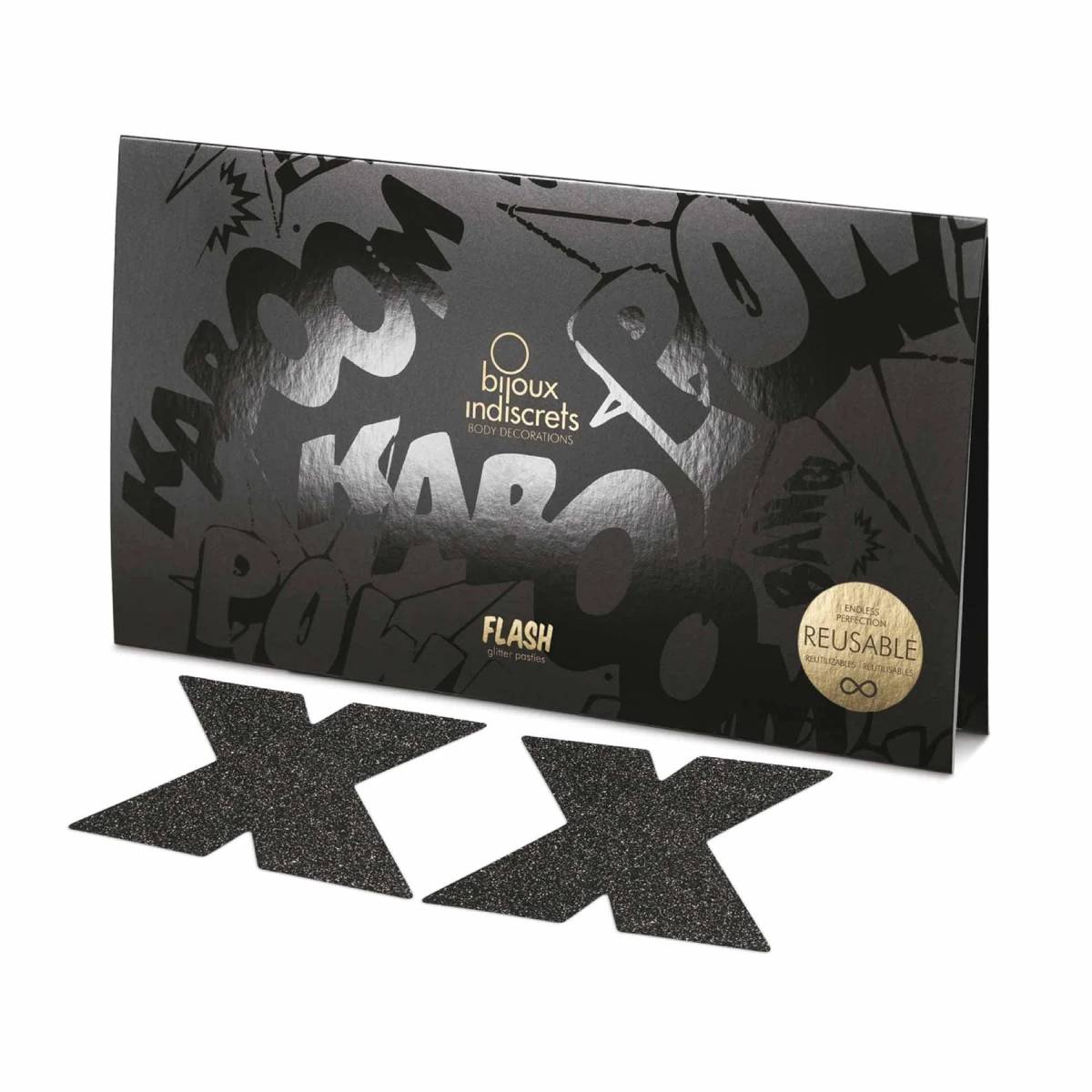 Ozdobne naklejki na sutki Flash Cross Black Bijoux Indiscrets — zdjęcie produktu 1 od PLAYROOM