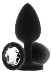 ToyJoy Diamond Booty Jewel — silikonowy korek z ozdobą — Czarny / Large