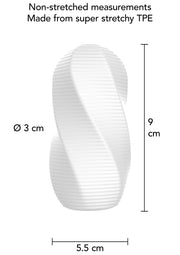 Rysunek wymiarów — ToyJoy HERO Swirl — masturbator TPE — Biały