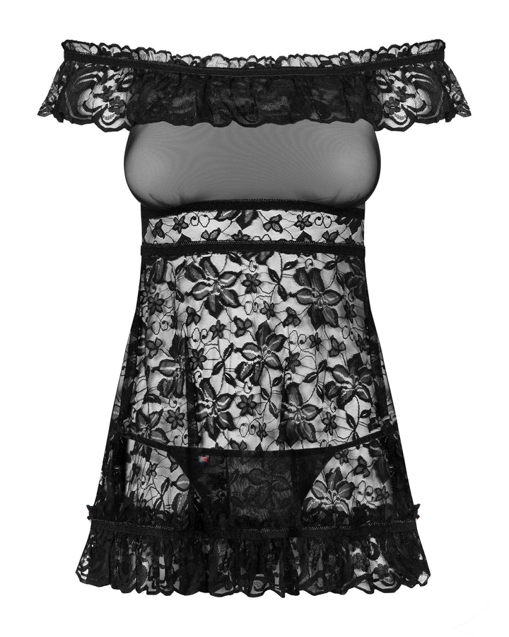 Koronkowa Babydoll Ze Stringami Flores L/XL Obsessive
