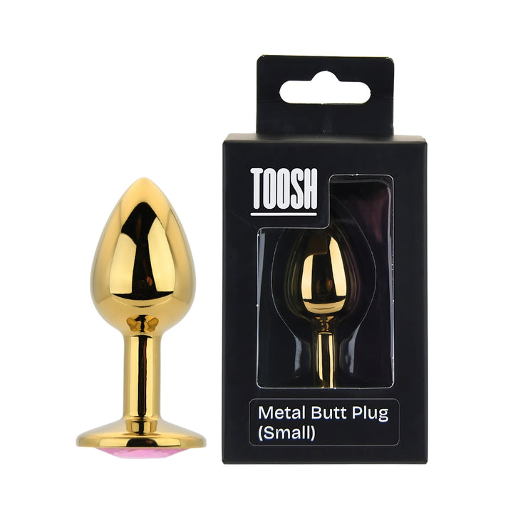 Toosh Small – złoty korek analny 7,2 cm z różową ozdobą