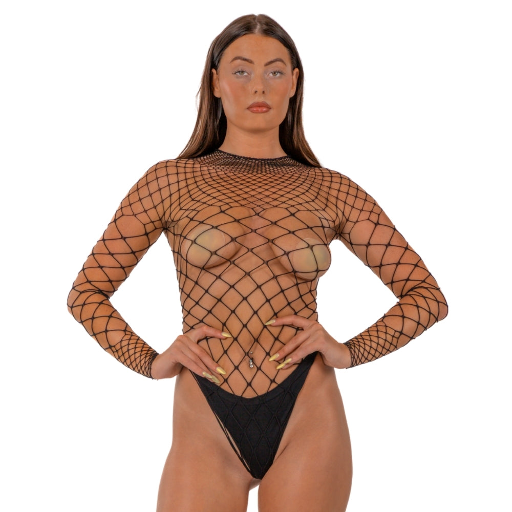 Lace by LJ – body z siatki z długimi rękawami
