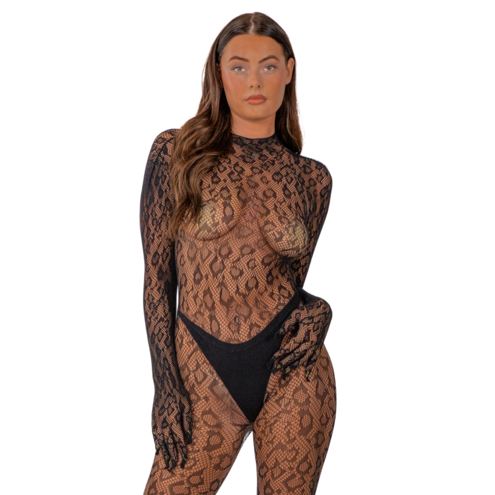 Lace by LJ – kombinezon w panterkę z rękawiczkami