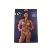 Lace by LJ – tęczowy komplet z siatki: crop top i dół