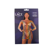 Lace by LJ – tęczowa sukienka mini z długimi rękawami
