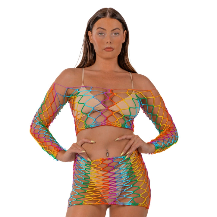Lace by LJ – tęczowy komplet: crop top i spódnica mini