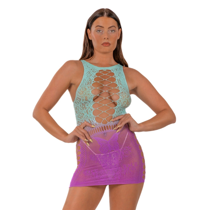 Lace by LJ – sukienka mini ombre z ozdobnym sznurowaniem