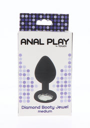 ToyJoy Diamond Booty Jewel — silikonowy korek z ozdobą — Czarny / Medium — opakowanie lub drugi widok