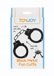 ToyJoy Metal Handcuffs — metalowe kajdanki z kluczykami — Czarny — opakowanie lub drugi widok