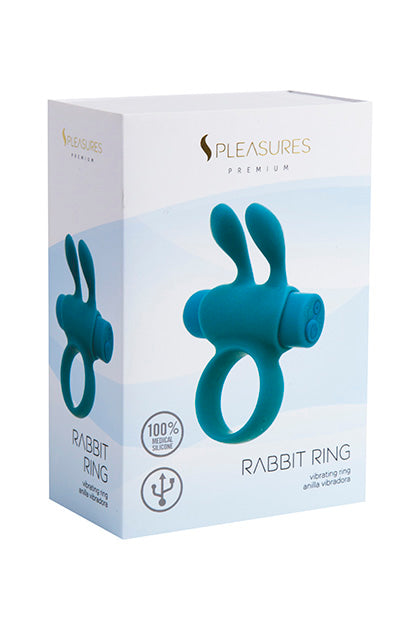 S Pleasures Rabbit Ring – pierścień wibrujący, turkusowy