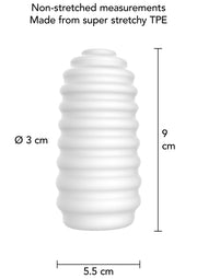 Rysunek wymiarów — ToyJoy HERO Ribs — masturbator TPE — Biały